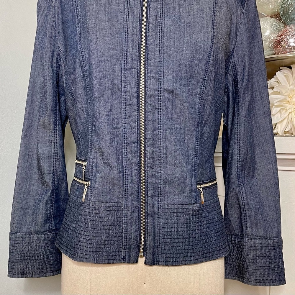 White House Black Market Zip Front Denim Jacket Blue 14 - Picture 6 of 12